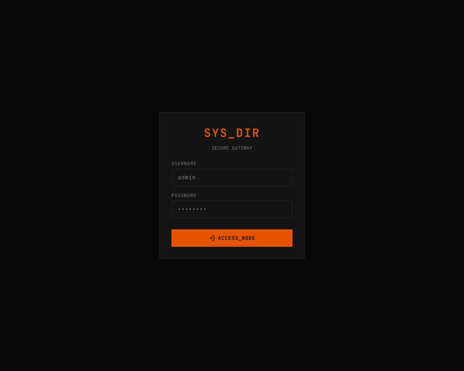 RustyFile login screen